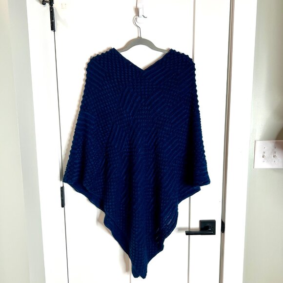 Chico's Chunky Knit Navy Blue Bubble Popcorn Knit Oversized Poncho Classic L/XL - Picture 4 of 4